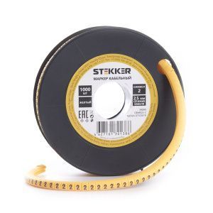 Кабель-маркер "2" для провода сеч.1,5мм2 STEKKER CBMR15-2 , желтый, упаковка 1000 шт