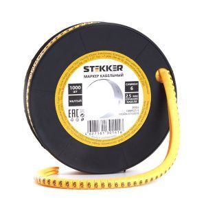 Кабель-маркер "6" для провода сеч.6мм STEKKER CBMR60-6 , желтый, упаковка 350шт