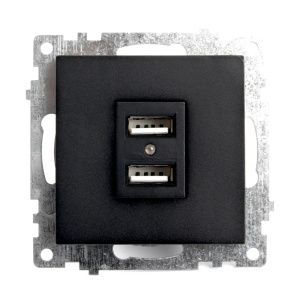 Розетка USB 2-местная (механизм), STEKKER GLS10-7115-05, 250B, 2,4А, серия Катрин, черный