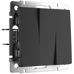 Выключатель трехклавишный  (черный матовый) W1130008 фото в интернет магазине Супермаркет света