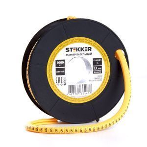 Кабель-маркер "5" для провода сеч.4мм2 STEKKER CBMR40-5 , желтый, упаковка 500 шт