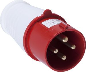Вилка прямая для силовых кабелей STEKKER, PPG32-41-441, сечением 2,5-6 мм2, 4 PIN, нейлон/латунь 415В, 32A, IP44, красный/белый фото в интернет магазине Супермаркет света