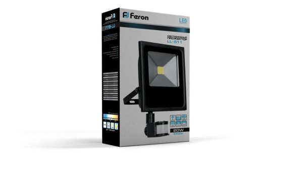 Светодиодный прожектор Feron с датчиком LL-511 IP44 20W 6400K фото в интернет магазине Супермаркет света