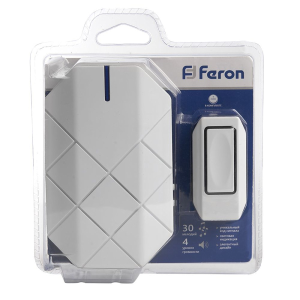 Звонок дверной беспроводной Feron E-377 Электрический 30 мелодий белый с питанием от батареек фото в интернет магазине Супермаркет света