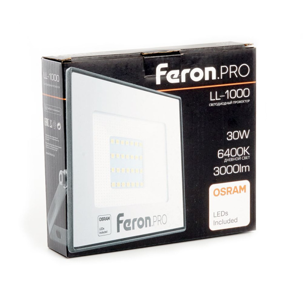 Светодиодный прожектор Feron.PRO LL-1000 IP65 30W 6400K черный фото в интернет магазине Супермаркет света