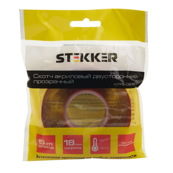 Скотч акриловый двусторонний STEKKER INTP5-0818-5 0,8*18 мм,длина 5м, прозрачный , красная подложка фото в интернет магазине Супермаркет света