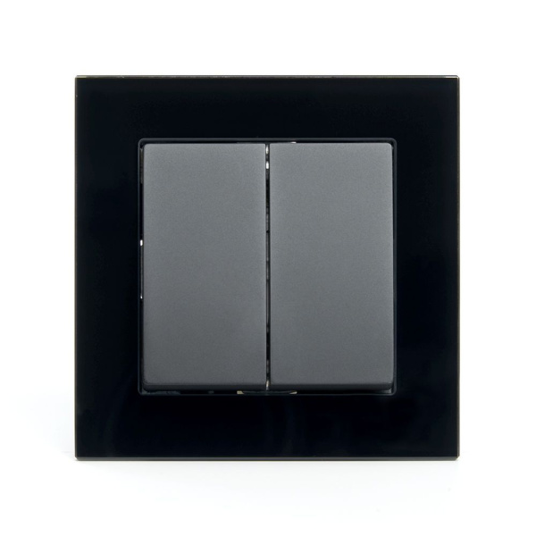 Выключатель 2-клавишный STEKKER GLS10-7004-05, 250В, 10А, серия Катрин, черный фото в интернет магазине Супермаркет света