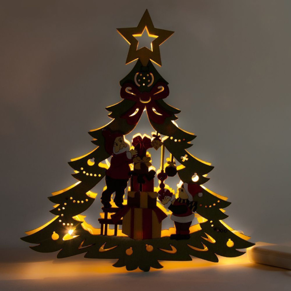 Деревянная световая фигура, 10 LED, цвет свечения: теплый белый,  25*3*27cm, шнур 1,4 м, IP20, LT080 фото в интернет магазине Супермаркет света