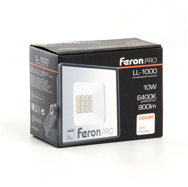 Светодиодный прожектор Feron.PRO LL-1000 IP65 10W 6400K  черный фото в интернет магазине Супермаркет света