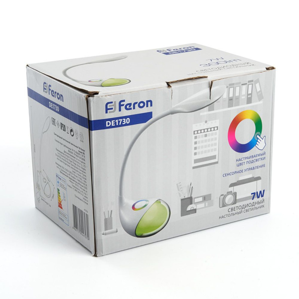 Настольный светодиодный светильник Feron DE1730  7W, 6000-6500K, 100-240V, белый фото в интернет магазине Супермаркет света