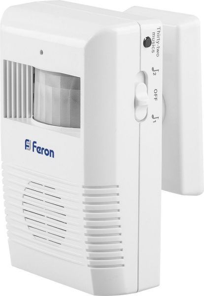 Звонок беспроводной с ИК-датчиком движения Feron 005-B Электрический 36 мелодий белый/серый с питанием от батареек фото в интернет магазине Супермаркет света