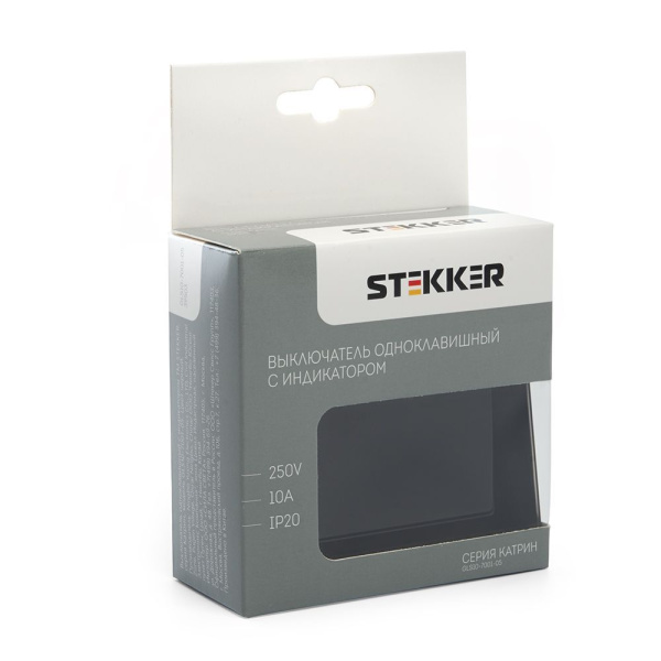 Выключатель 1-клавишный c индикатором STEKKER GLS10-7001-05, 250В, 10А, серия Катрин, черный фото в интернет магазине Супермаркет света