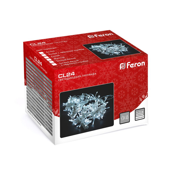 Светодиодная гирлянда Feron CL24 занавес, статичная, 3*3м  + 3м 230V 2700К c питанием от сети, прозрачный шнур фото в интернет магазине Супермаркет света