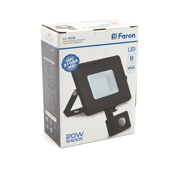 Светодиодный прожектор Feron с датчиком  LL-906 IP44 20W 6400K фото в интернет магазине Супермаркет света