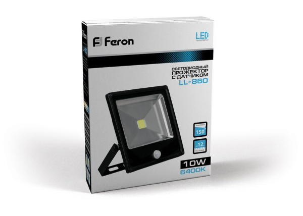 Светодиодный прожектор Feron с встроенным датчиком LL-860 IP65 10W 6400K фото в интернет магазине Супермаркет света