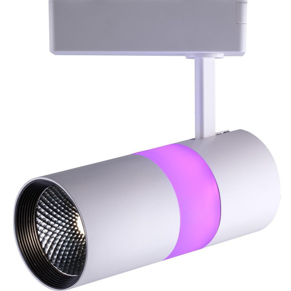 Светодиодный светильник Feron AL108 трековый однофазный на шинопровод 12+5W, 35 градусов, 4000К и подсветка  розовая фото в интернет магазине Супермаркет света