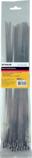 Хомут стальной STEKKER SSCTE79-200 7.9х200мм, d пучка max 48мм, нагрузка 120кг, серый, упаковка 25 шт фото в интернет магазине Супермаркет света