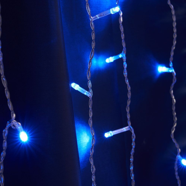 Светодиодная гирлянда Feron CL19 занавес 2*1,5м  + 3м 230V синий, статичная, c питанием от сети, прозрачный шнур фото в интернет магазине Супермаркет света