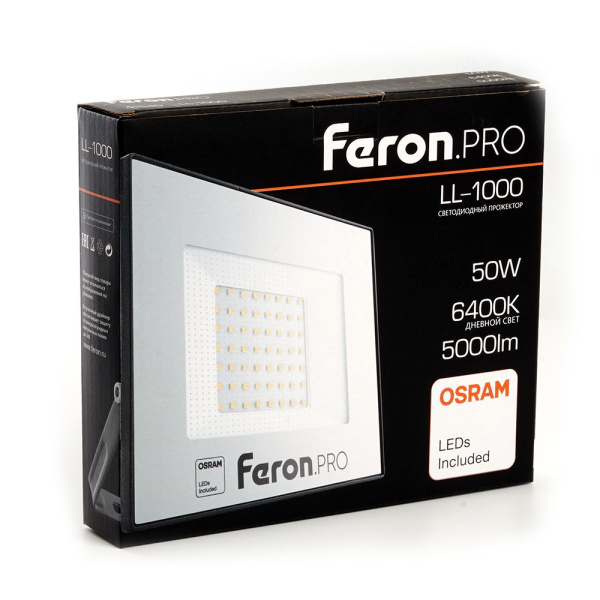 Светодиодный прожектор Feron.PRO LL-1000 IP65 50W 6400K черный фото в интернет магазине Супермаркет света