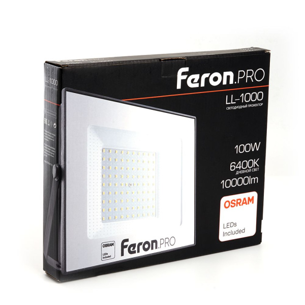 Светодиодный прожектор Feron.PRO LL-1000 IP65 100W 6400K  черный фото в интернет магазине Супермаркет света