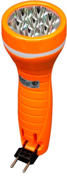 Фонарь аккумуляторный ручной 7LED 0,6W со встроенной вилкой для зарядки, оранжевый, TL040 фото в интернет магазине Супермаркет света